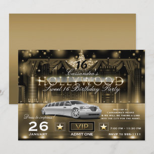 Invitación Luces de la ciudad de noche negro oro Limusina Fie