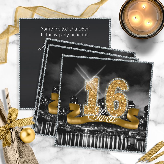 Invitación Luces de la ciudad dulce dieciséis Gold ID243 (Subido por el creador)