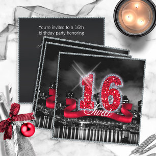 Invitación Luces de la ciudad dulces Dieciséis ID242 rojo