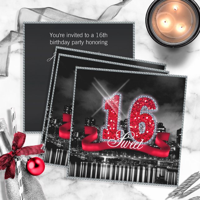 Invitación Luces de la ciudad dulces Dieciséis ID242 rojo (Subido por el creador)