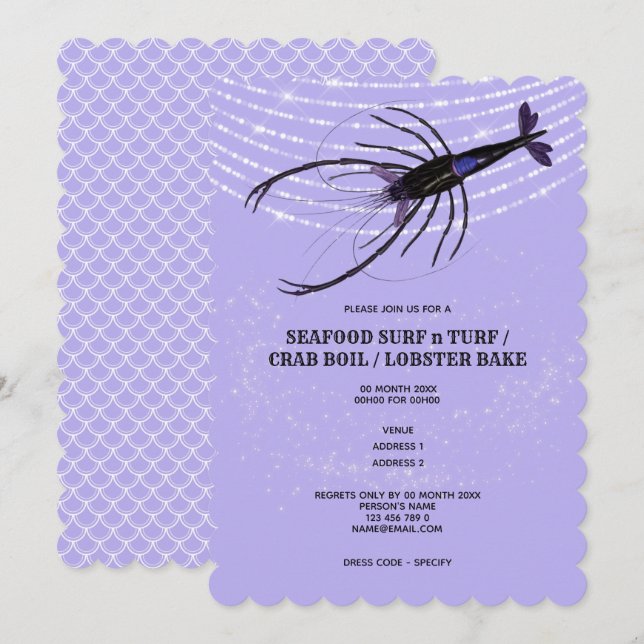 Invitación Luces de langosta escama de pez lila cangrejo de r (Anverso / Reverso)