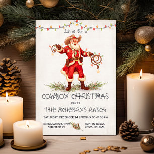Invitación Luces de lazo de Cowboy Santa Navidades