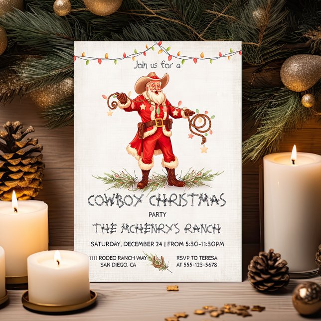Invitación Luces de lazo de Cowboy Santa Navidades (Subido por el creador)