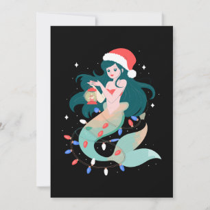 Invitación Luces de linterna de gorro de Santa Mermaid Navida