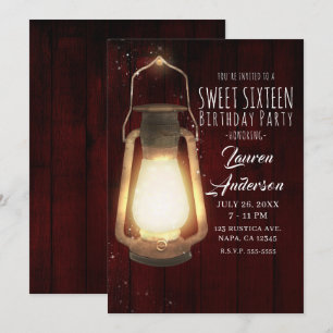 Invitación Luces de Linterna Rústica Madera de Cerezo Dulces 