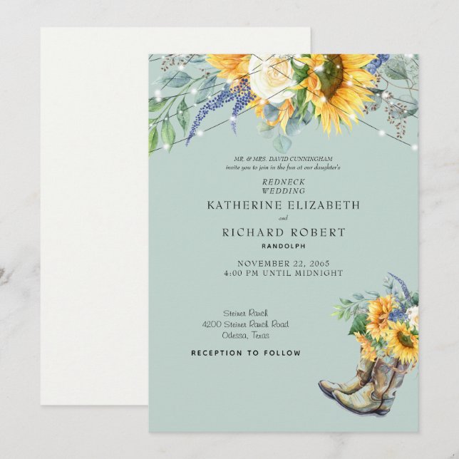 Invitación Luces de los Boots de la rebelión del girasol (Anverso / Reverso)