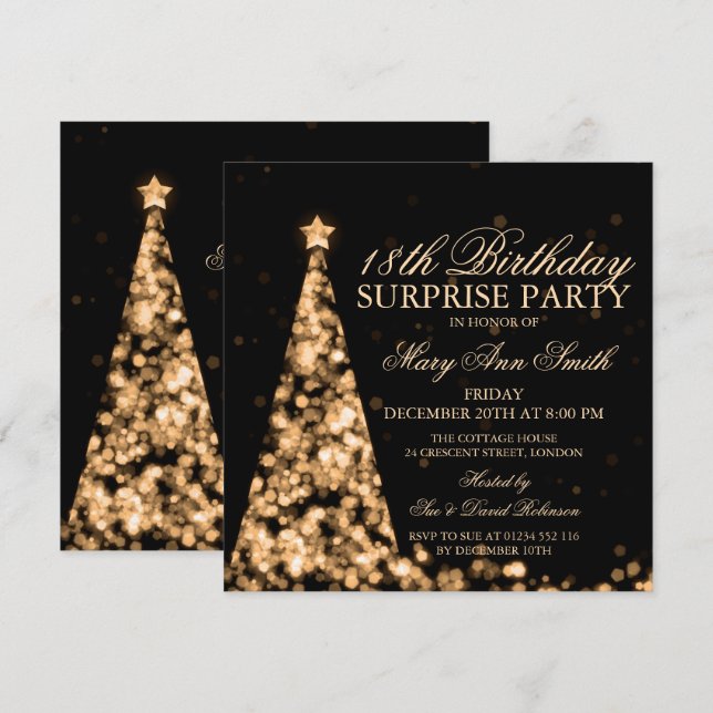Invitación Luces de los Navidades de cumpleaños 18 de Gold Su (Anverso / Reverso)