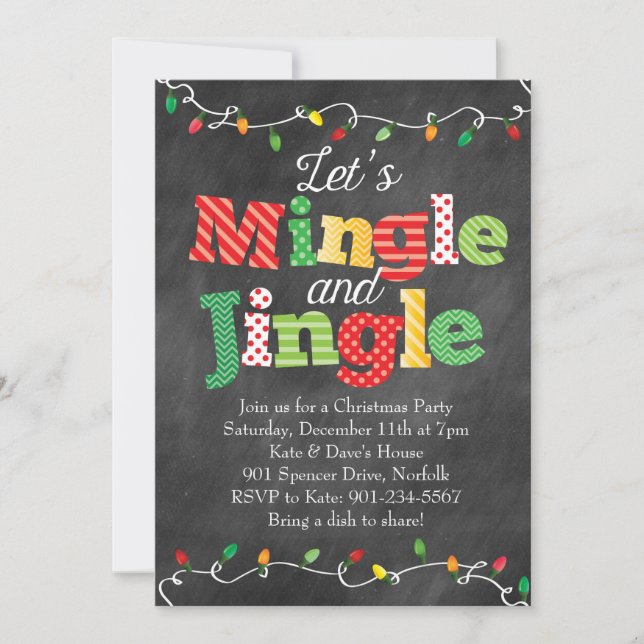 Invitación Luces de los Navidades Mingle y Jingle (Anverso)
