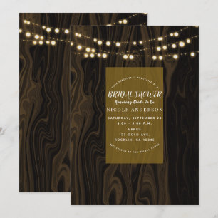 Invitación Luces de madera caprichosas marrón rústico para ba