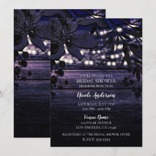 Invitación Luces de Madera Floral Oscuro Púrpura para Despedi