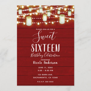 Invitación Luces de Madera Roja y Cuerdas País Rústico Dulces