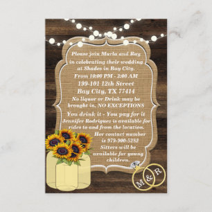 Invitación Luces de madera rústica de girasol para boda