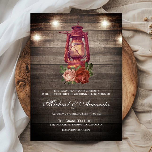 Invitación Luces de madera rústica de país Linterna de aceite (Subido por el creador)