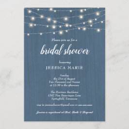 Invitación Luces de madera rústica Ducha azul de novia