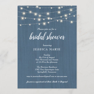 Invitación Luces de madera rústica Ducha azul de novia