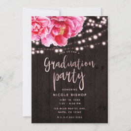 Invitación Luces de Madera Rústica Rosa Floral para Fiesta de