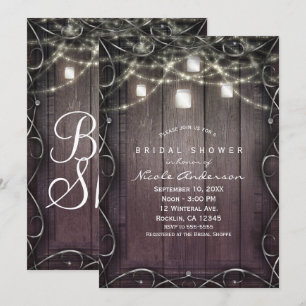 Invitación Luces de Madera Rústica y Frascos de Mason Florece