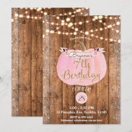 Invitación Luces de Madera Rústicas de Calabaza Rosa de Otoño