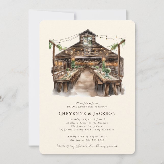 Invitación Luces de madera y cuerdas Bridal Shower Luncheon (Anverso)