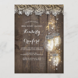 Invitación Luces de Mason Jar y ducha de novias rustica