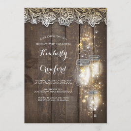 Invitación Luces de Mason Jar y la fiesta de cumpleaños rústi