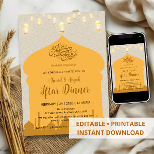 Invitación Luces de mezquita islámica elegante Cena de Iftar