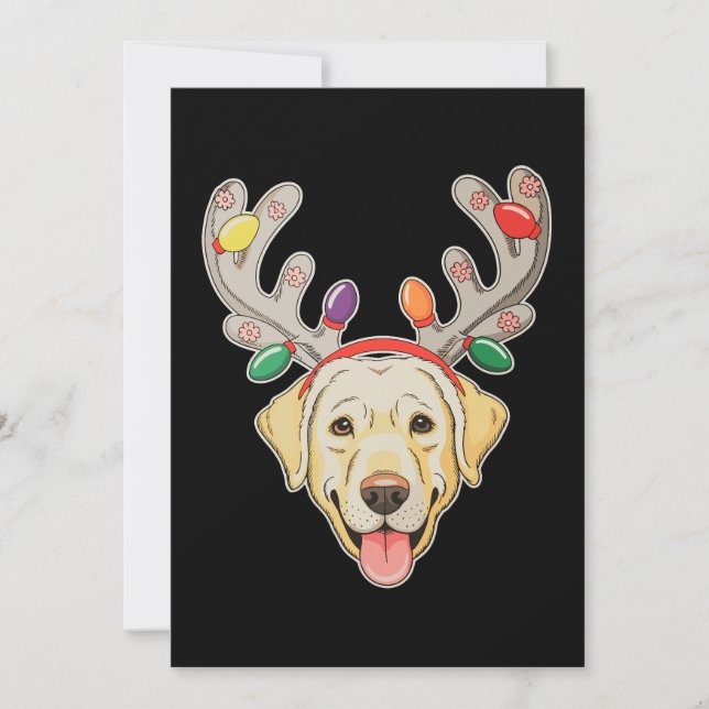 Invitación Luces de Navidad Cuerno de Reno Perro Labrador (Anverso)