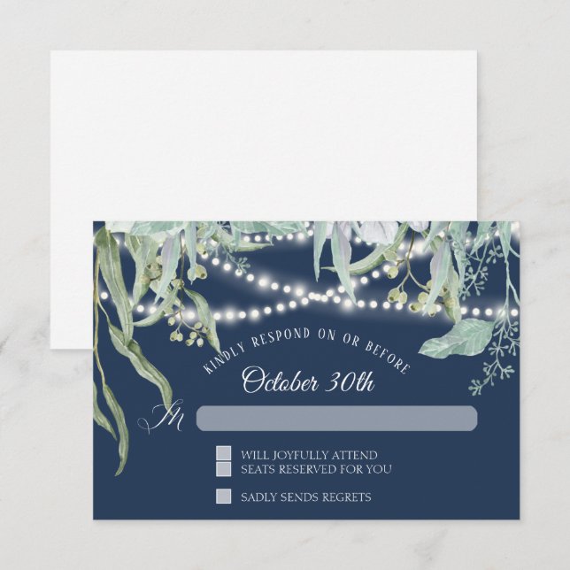 Invitación Luces de Navidad de Eucalipto de Bodega Moderna de (Anverso / Reverso)