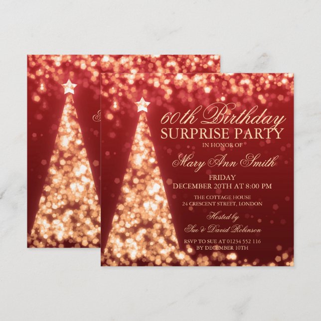 Invitación Luces de navidad del cumpleaños de la sorpresa (Anverso / Reverso)