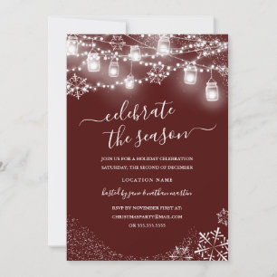 Invitación Luces de Navidad en Cadena de Copo de Nieve Rojo F