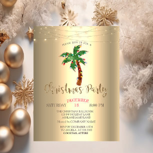 Invitación Luces de Navidad en forma de palmera doradas en fo