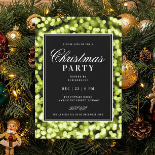 Invitación Luces de Navidad Glam Black & Green Fiesta