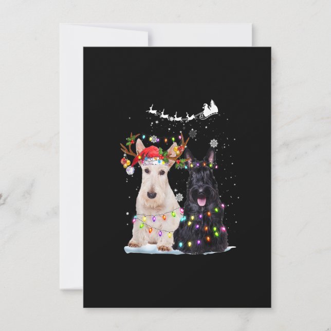 Invitación Luces de Navidad Gorro de Santa Reno Terrier Escoc (Anverso)