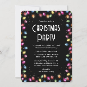 Invitación Luces de Navidad Multicolores Fiesta Negra de Navi