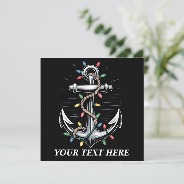 Invitación Luces de Navidad Personalizadas Barco de Vela  (Anverso de pie)