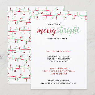 Invitación Luces de Navidad rojas y verdes dibujadas a mano F