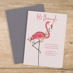 Invitación Luces de Navidad Rosadas Flamenco Festivo  