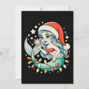Invitación Luces de Navidad Sirena Sombrero de Santa Vibe de
