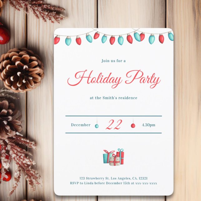 Invitación Luces de Navidades rojos minimalistas (Subido por el creador)