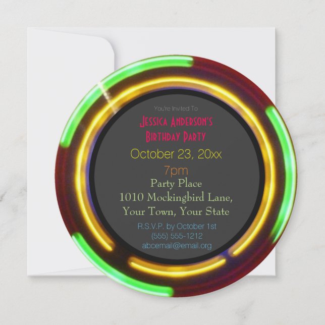 Invitación Luces de neón láser Cumpleaños (Anverso)