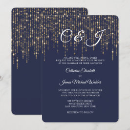 Invitación Luces de oro, azul de medianoche, elegante boda