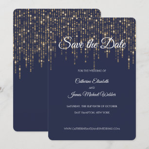 Invitación Luces de oro, azul de medianoche, salva la fecha