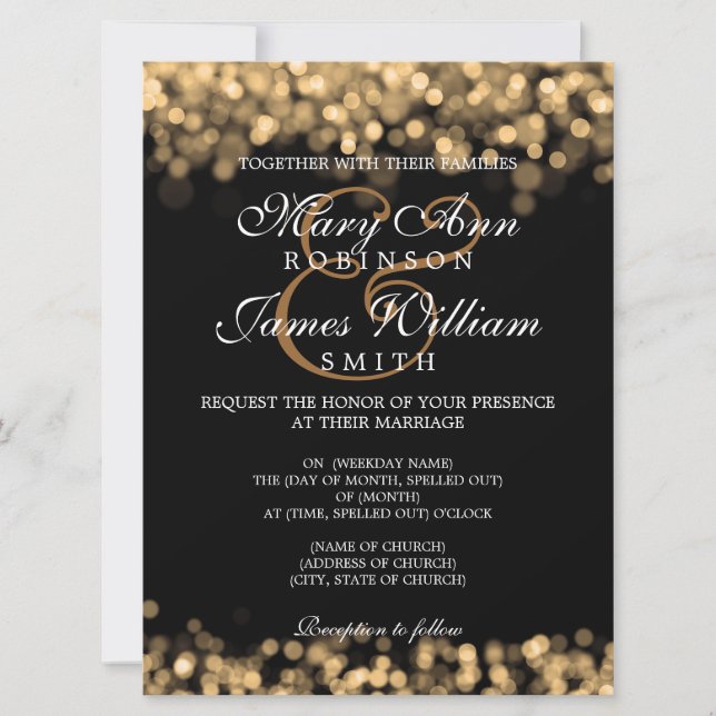 Invitación Luces de oro de la elegante boda (Anverso)