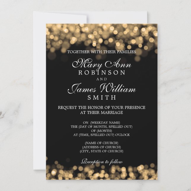 Invitación Luces de oro de la elegante boda (Anverso)