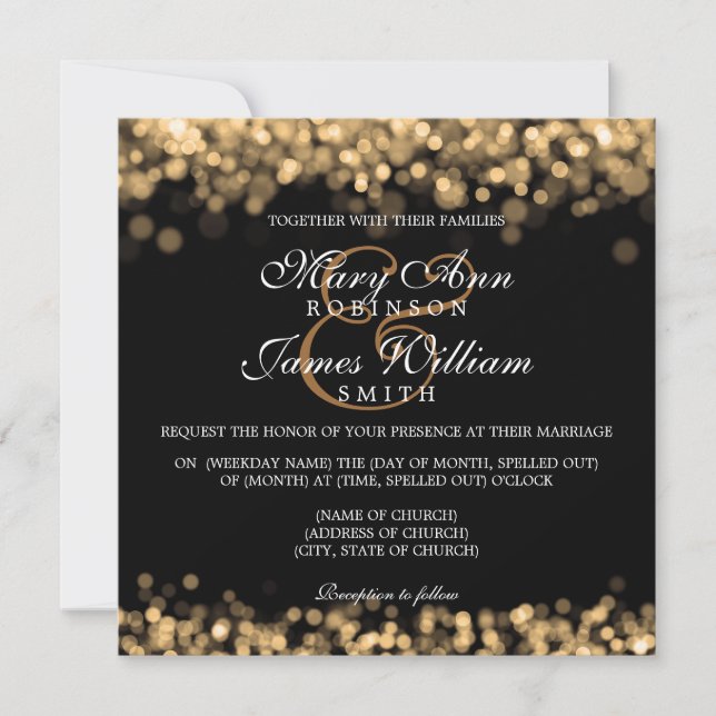 Invitación Luces de oro de la elegante boda (Anverso)
