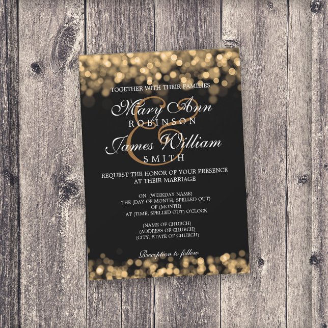 Invitación Luces de oro de la elegante boda (Subido por el creador)