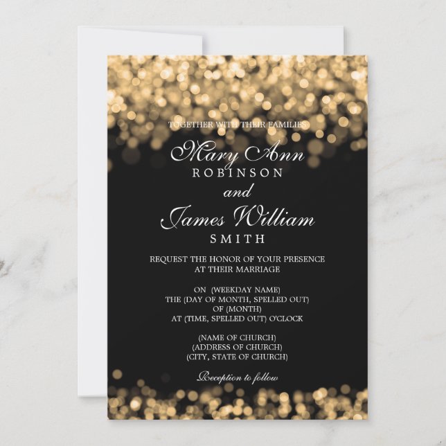 Invitación Luces de oro de la elegante boda (Anverso)