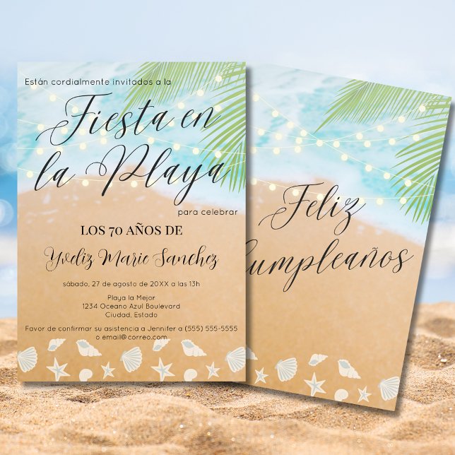 Invitación Luces de Palma de Playa con Estilo Español para Fi (Subido por el creador)
