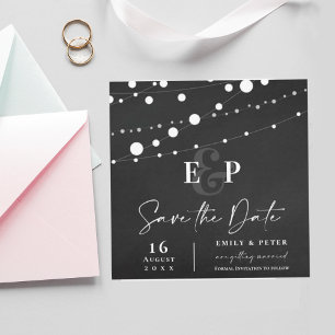 Invitación Luces de pizarra Boda Monograma Guardar la fecha