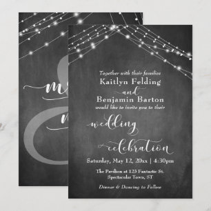 Invitación Luces de Pizarra Celebración de Boda Caligrafía
